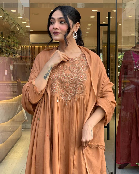 Peach Embroidered Anarkali Kurti for Women | Elegant Festive & Party Wear Kurta