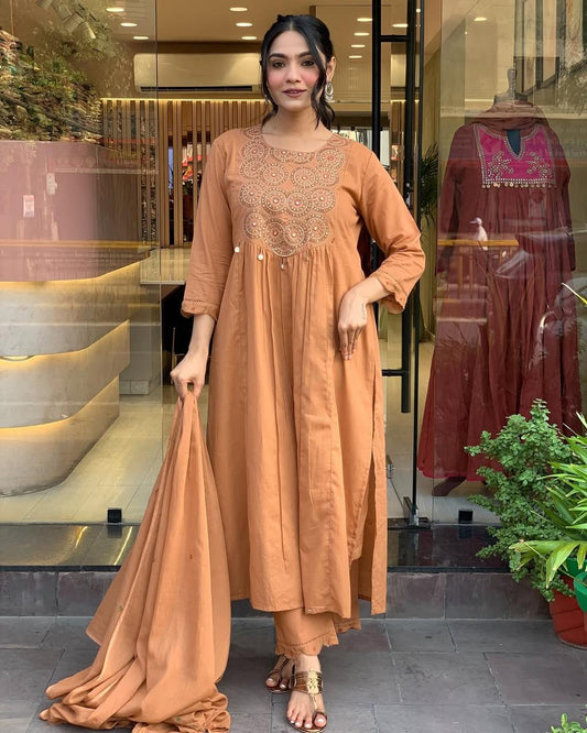 Peach Embroidered Anarkali Kurti for Women | Elegant Festive & Party Wear Kurta