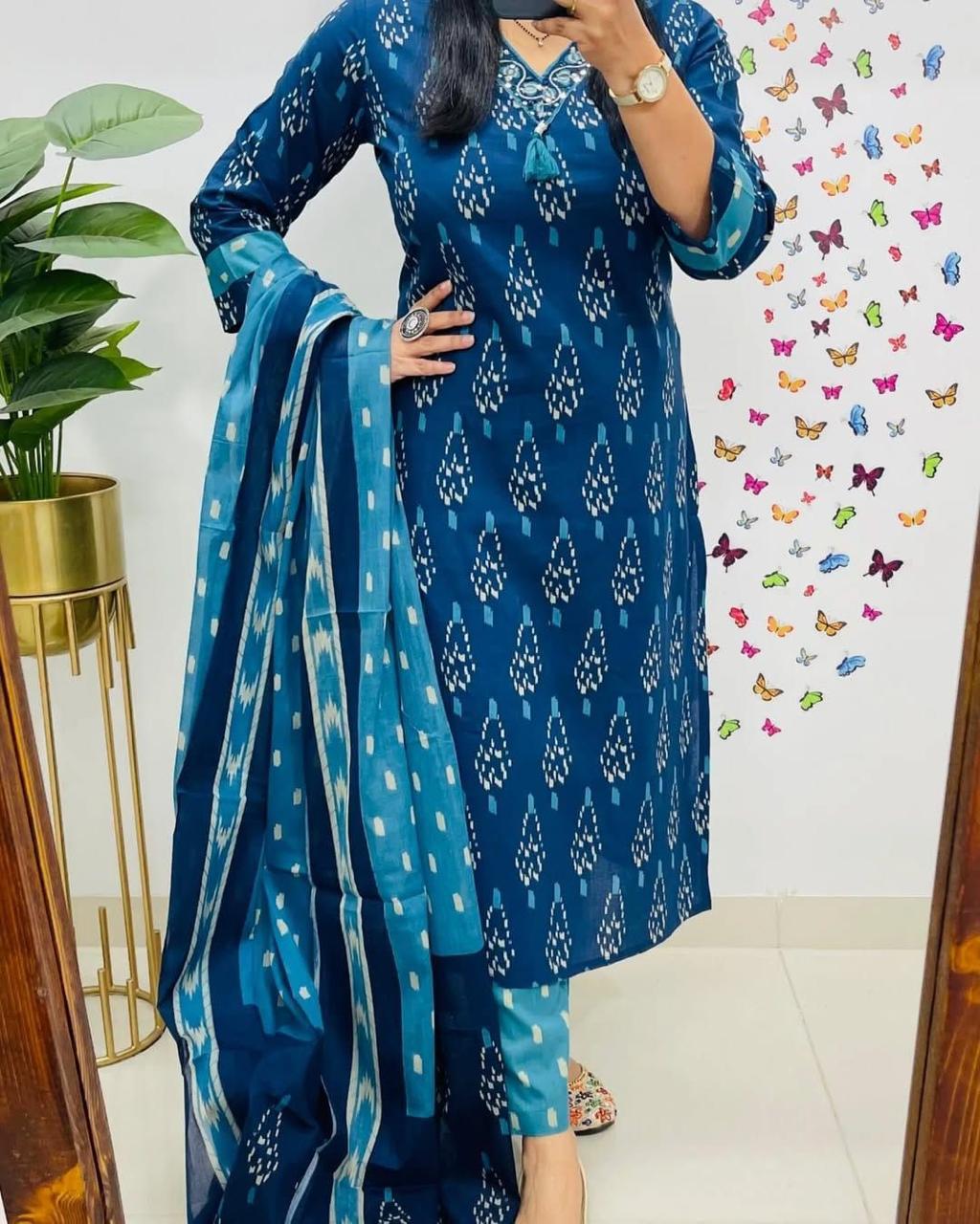 Teal Green Printed Kurta Set with Dupatta for Women | Embroidered Ethnic Wear Suit