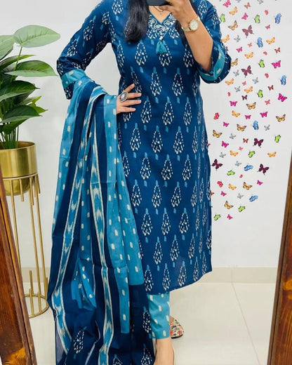 Teal Green Printed Kurta Set with Dupatta for Women | Embroidered Ethnic Wear Suit
