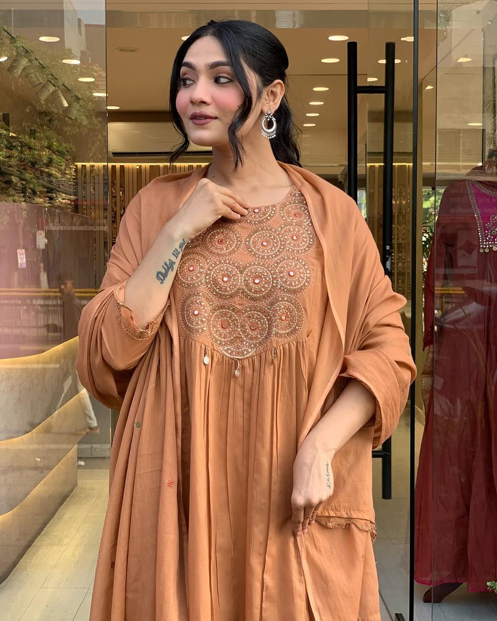 Peach Embroidered Anarkali Kurti for Women | Elegant Festive & Party Wear Kurta