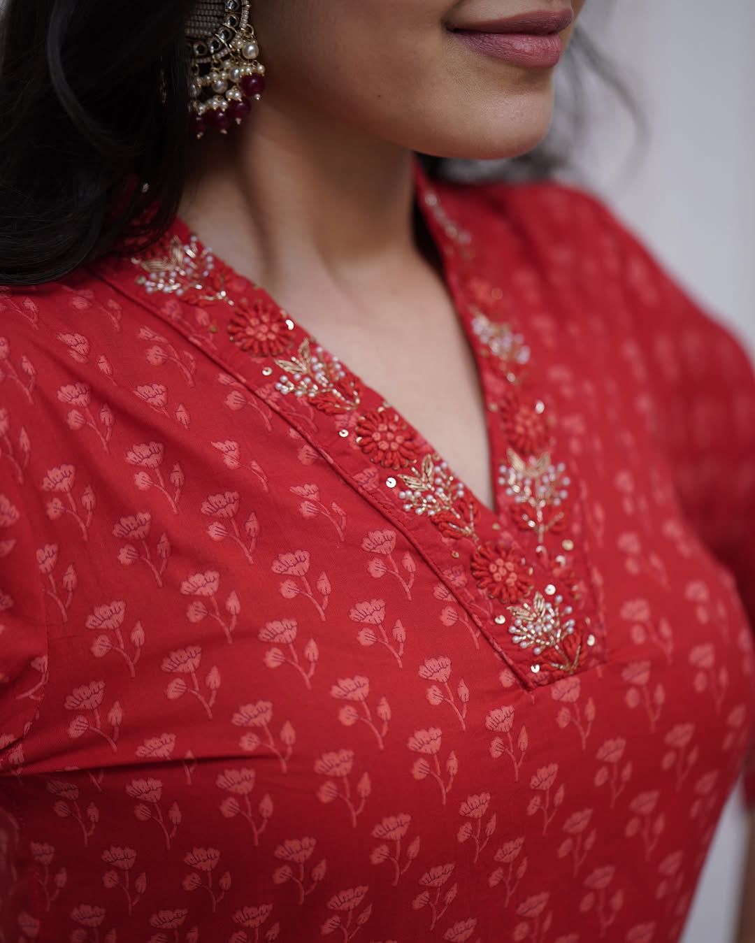 Brick Red Cotton Suit Set for Women with Dupatta – Printed Ethnic Wear