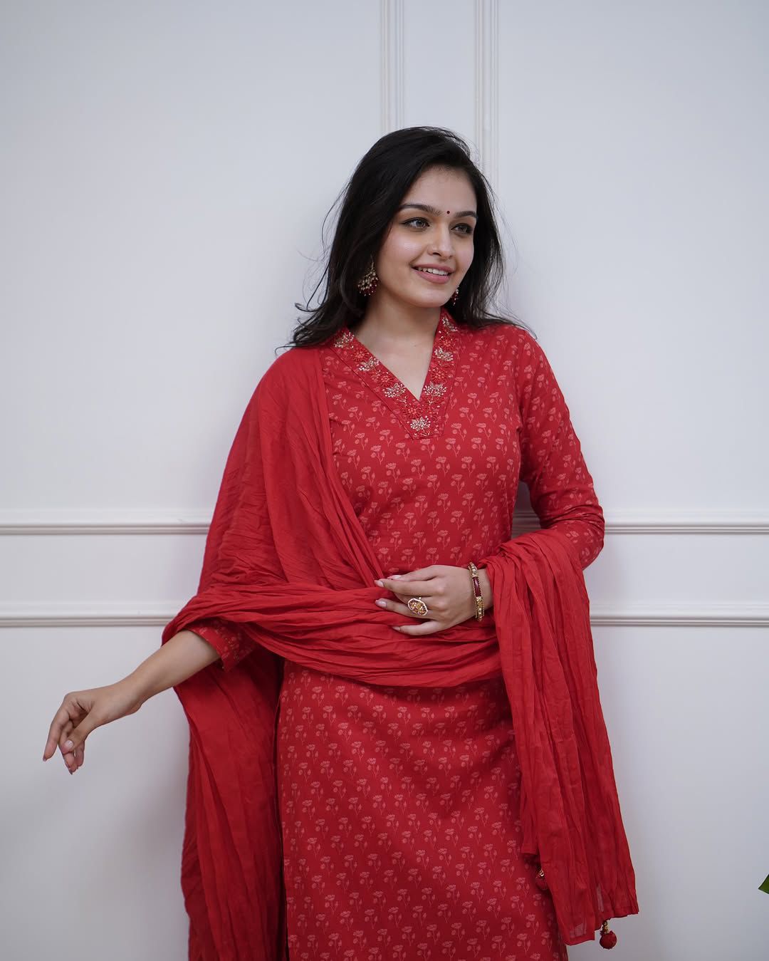 Brick Red Cotton Suit Set for Women with Dupatta – Printed Ethnic Wear