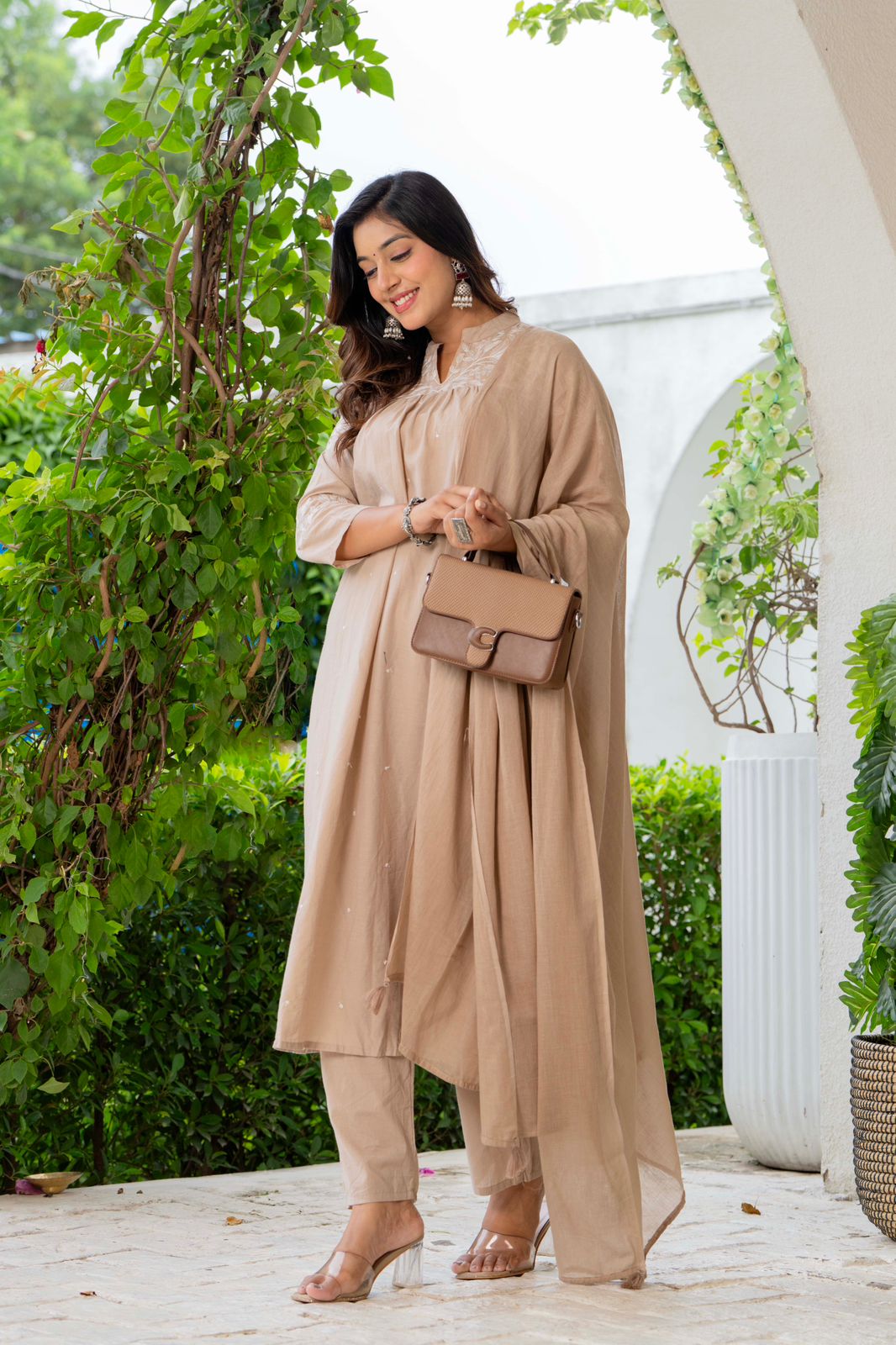 Beige Cotton Embroidered Kurta Set for Women with Dupatta – Elegant Ethnic Wear