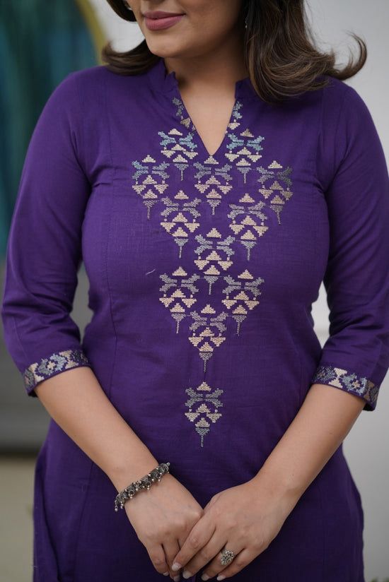 Royal Purple Mirror Work Kurta Set for Women with Palazzo & Dupatta – Festive Ethnic Wear