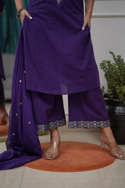 Royal Purple Mirror Work Kurta Set for Women with Palazzo & Dupatta – Festive Ethnic Wear