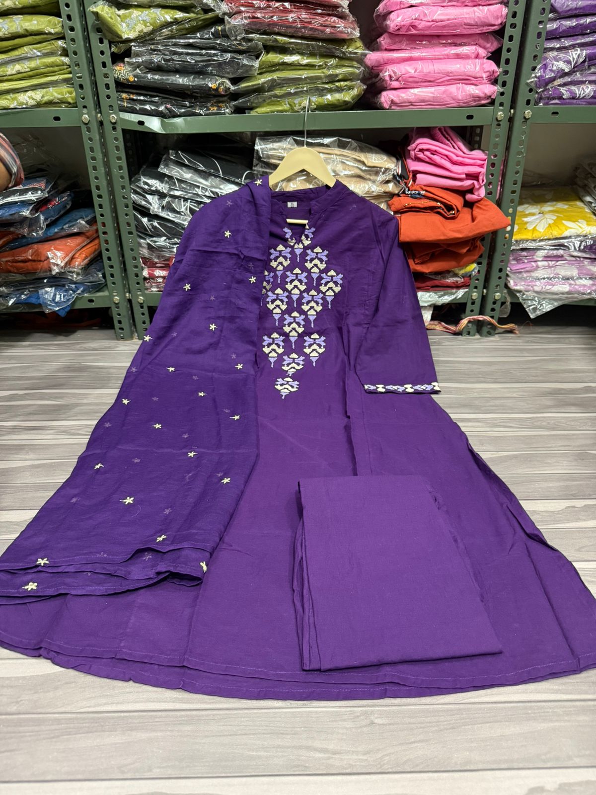 Royal Purple Mirror Work Kurta Set for Women with Palazzo & Dupatta – Festive Ethnic Wear